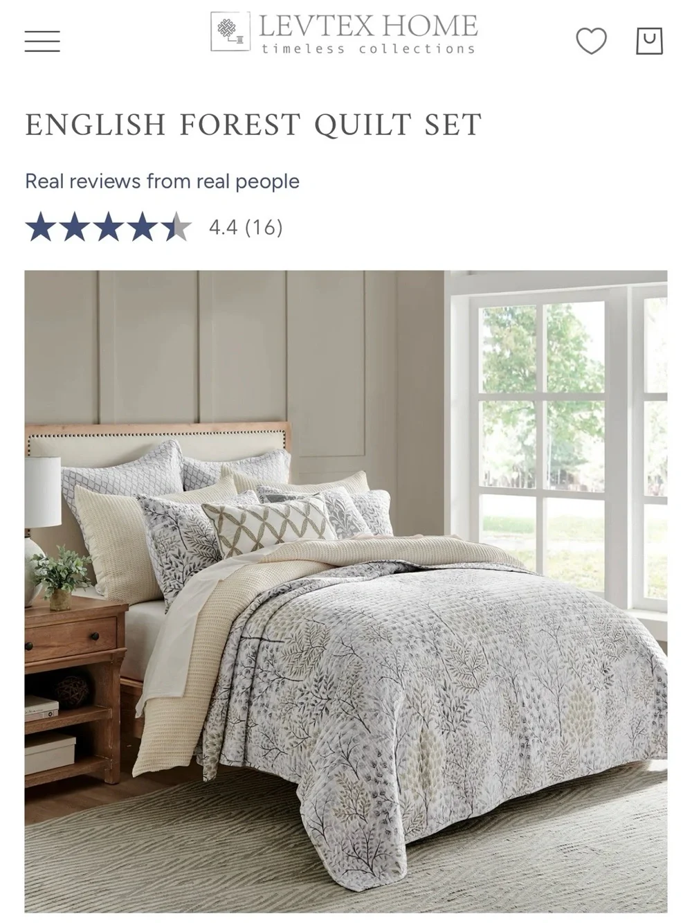 Levtex Floral Forest Comforter 3 pcs Set in Cream and Gray 🩶🤍🤎 100 % cotton..